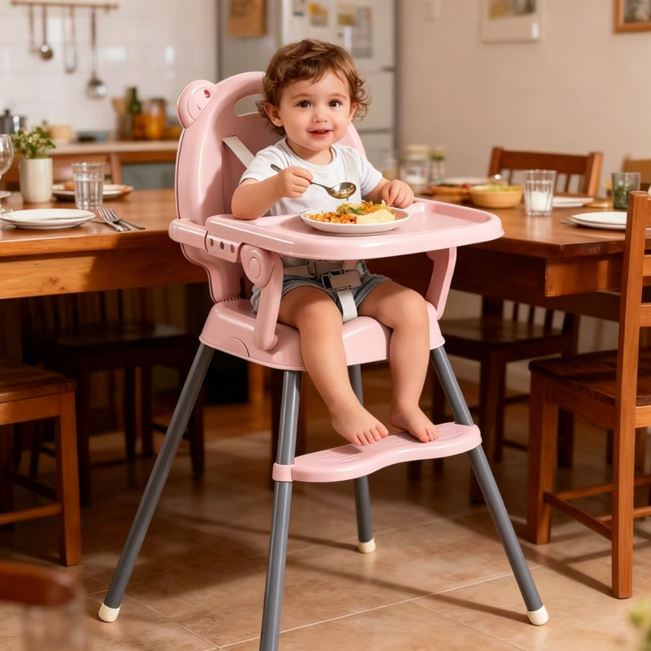 Cadeira de Alimentação Bebê -Ajustável cadeira de jantar de crianças-Conforto e Segurança 4 em 1 com Mesa P19