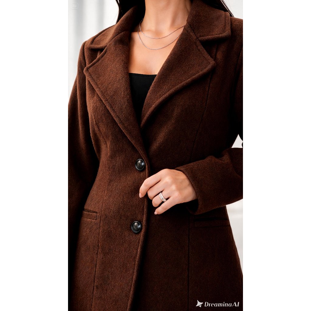 Blazer Feminino Alongado em Lã Batida Elegante Inverno — imagem 2 de 2