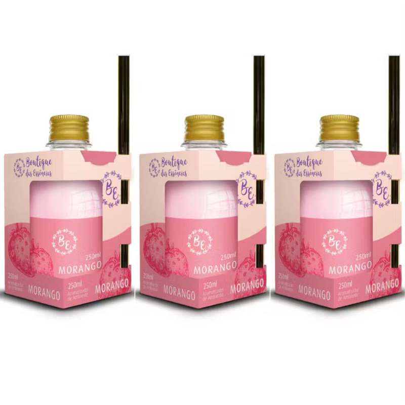 3 Difusor de ambiente Cheirinho 250ml Boutique Morango