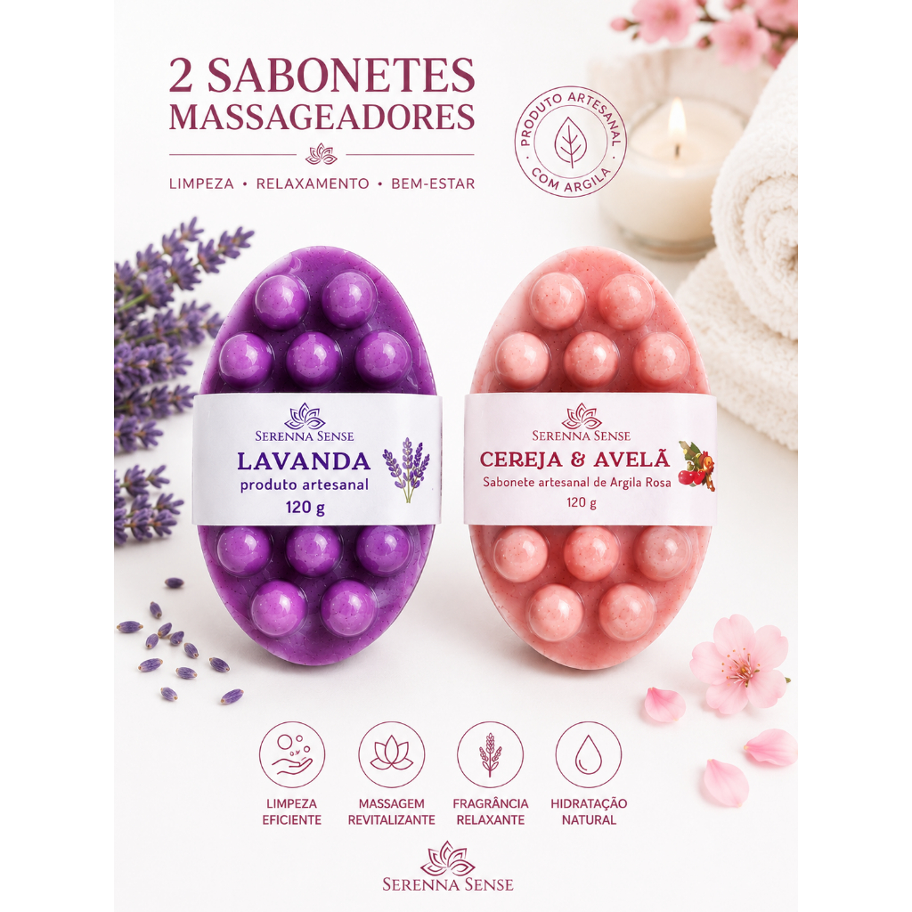 Kit 2 Sabonetes Artesanais Massageador Perfumado com Argila e Extratos Vegetais