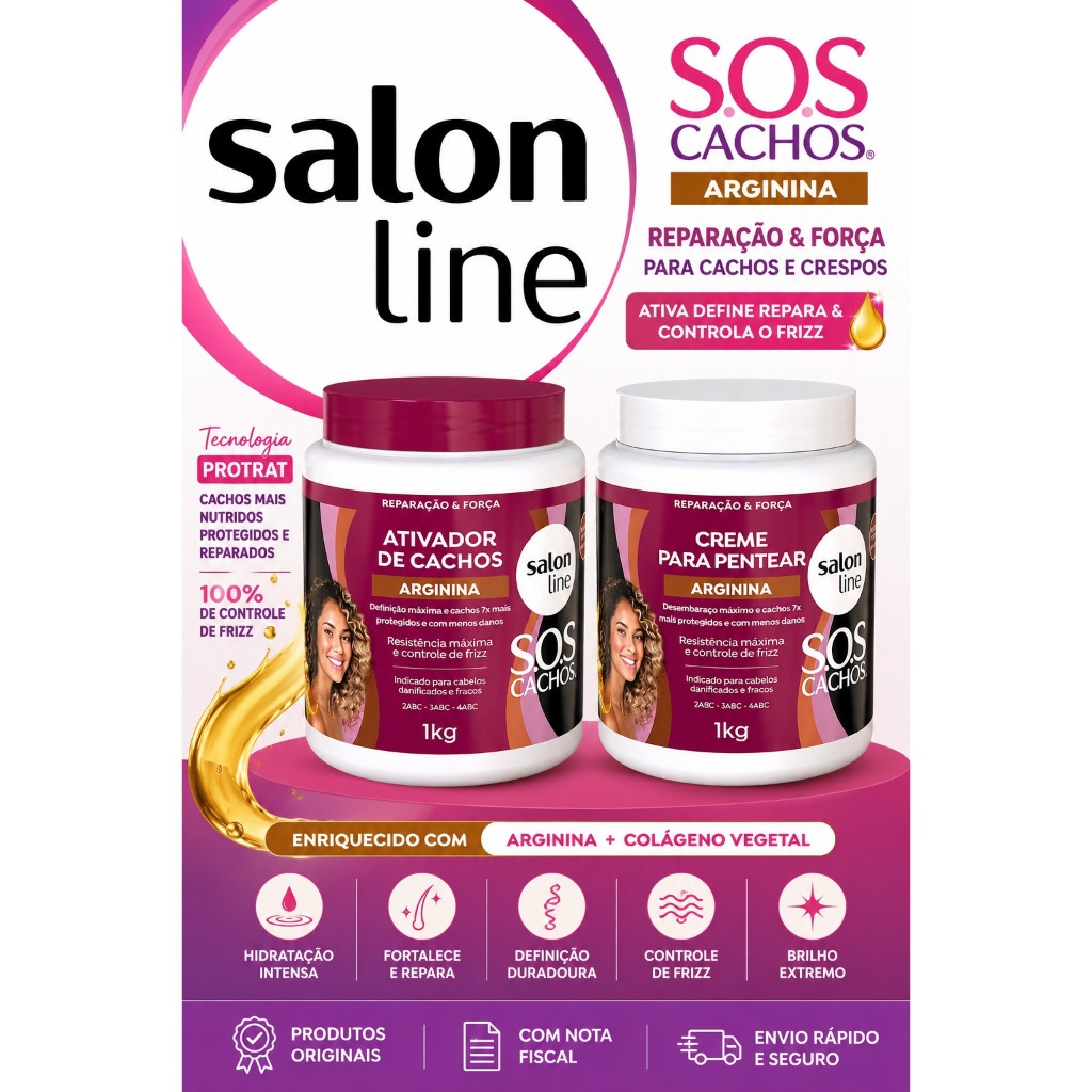 Kit Salon Line SOS Cachos Arginina Creme Pentear + Ativador de Cachos 1kg