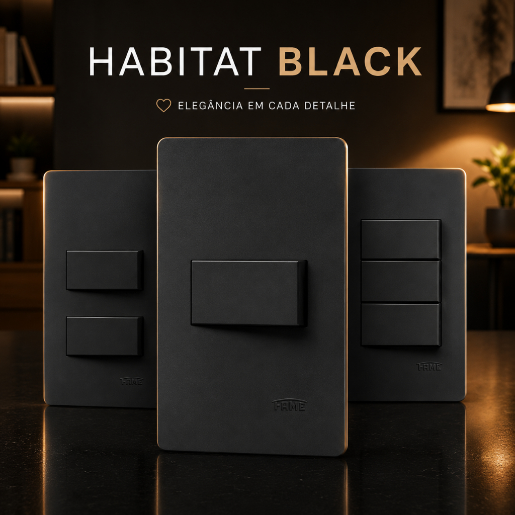 Interruptor preto Simple Duplo Triplo Fame Habitat Black