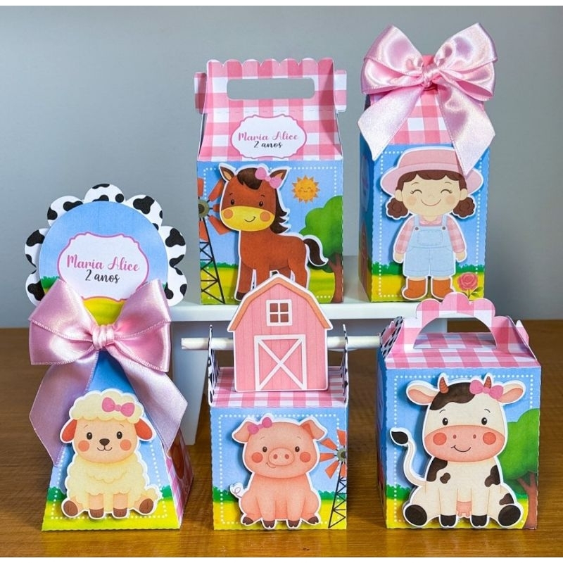 Kit Caixinhas Personalizadas Fazendinha Menina/SEMI MONTADAS/Lembrancinhas Para Aniversário Fazendinha Menina