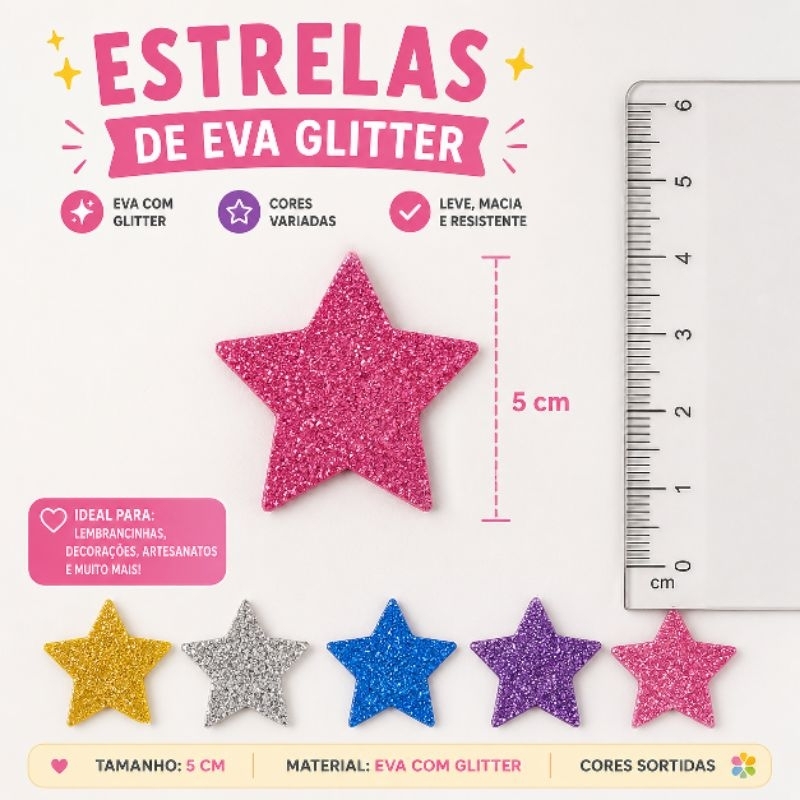 Estrela de Eva glitter 5cm ideal para lembrancinhas, enfeites, decoração de bolo fake, Natal