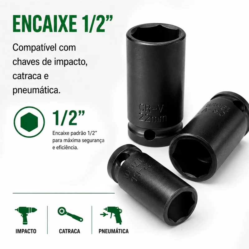 Conjunto de Soquete de Impacto Longo 1/2 de 8 a 32mm — foto 2