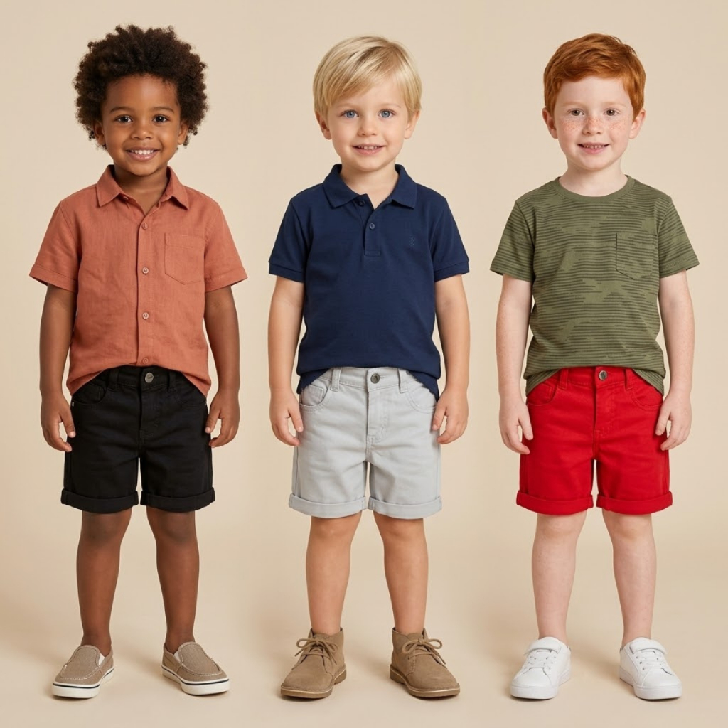 Bermuda Infantil e Juvenil Menino Ajuste na Cintura Veste 1 ao 16 Sarja Esporte Fino Premium Festa