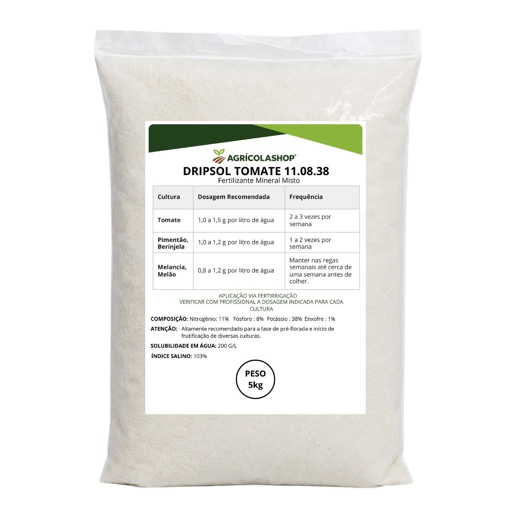 Fertilizante Dripsol Tomate 5kg SQM Vitas NPK 11-08-38 Para Frutificação e Doçura