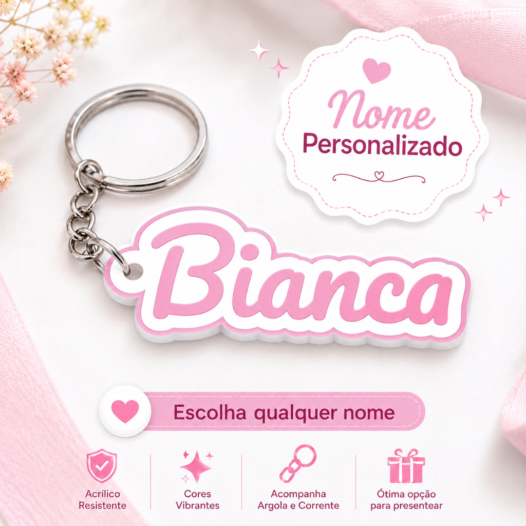 Chaveiro com Nome Personalizado 3D Várias Cores para Lembrancinha Aniversário Presente