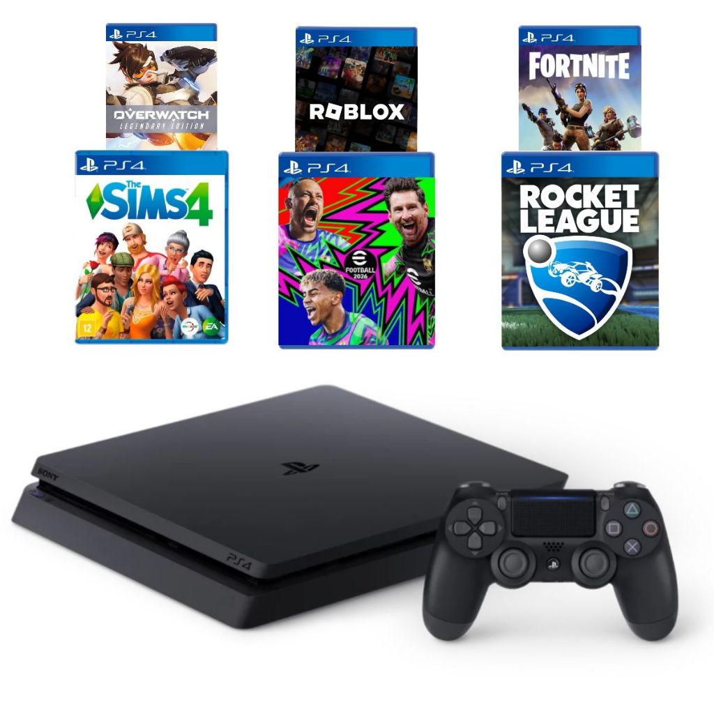 Playstation Slim 4 1 tb Ps4 com 6 jogos digitais e 2 controles venha jogar Recondicionado
