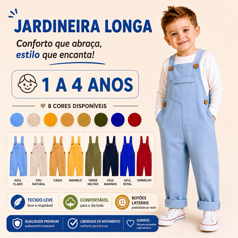 Jardineira LONGA infantil menino bebê Macacão em linho