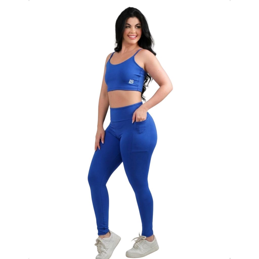 Conjunto Fitness Academia Feminino Top Calça Legging Bolso Celular Suplex Zero Transparência