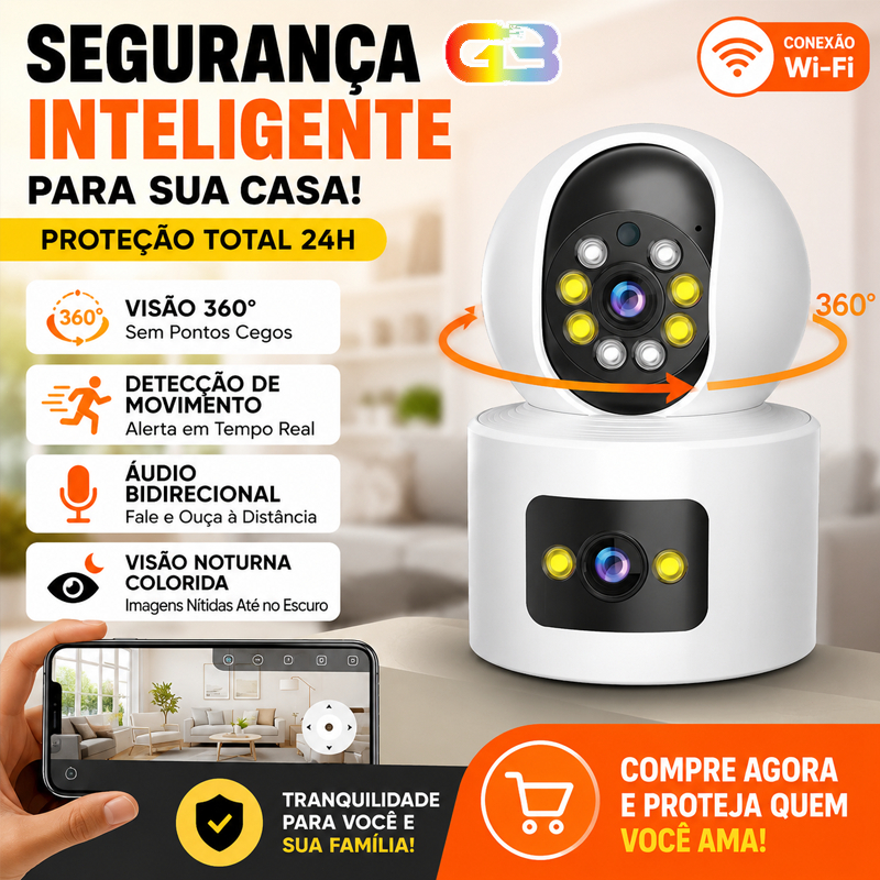 Câmera Segurança 4G HD WiFI IP Áudio 360°Infravermelho Interno e Externo QN-P05