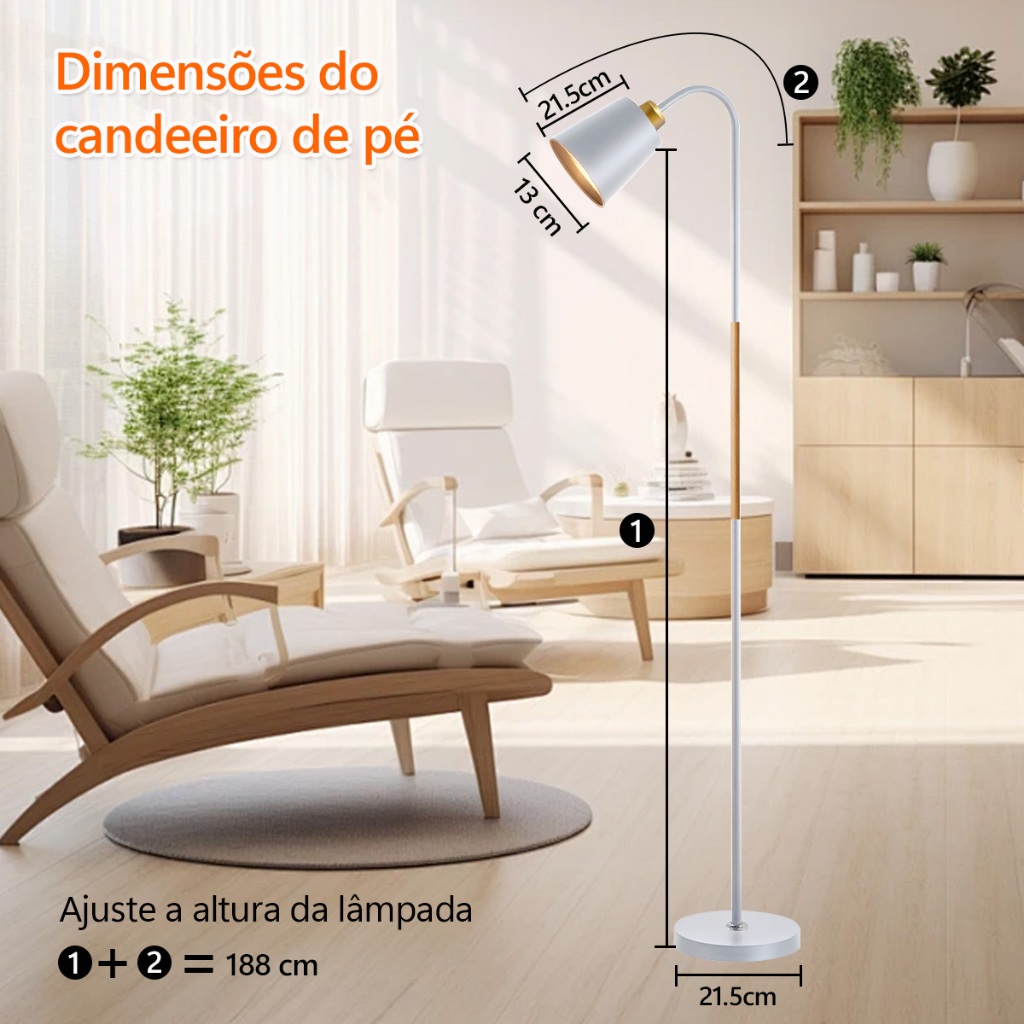 Luminária De Chão Abajur De Piso Escandinavo Moderno Para Sala E Quarto - Coluna De Leitura Minimalista Metal Bivolt — imagem 2 de 2