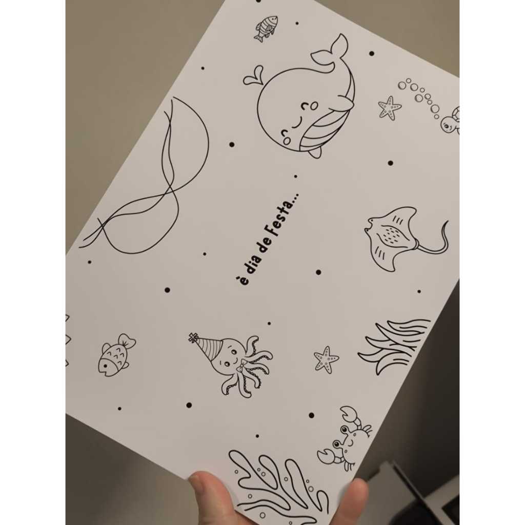 Kit Jogo Americano para Colorir + Porta talheres de papel personalizados -Fundo do Mar -FAZEMOS TODOS OS TEMAS