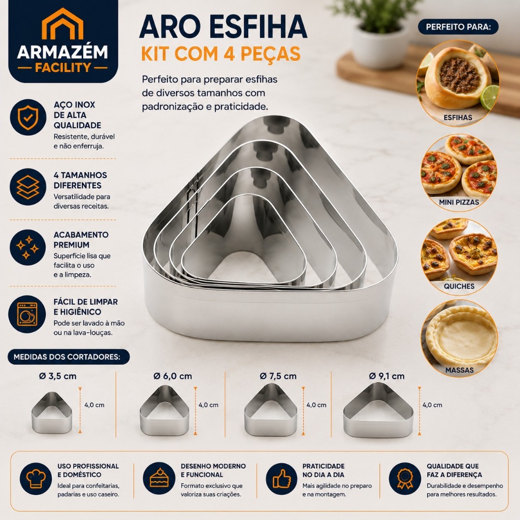 Cortador de Massa Aro Esfiha com 4 Peças Decoração