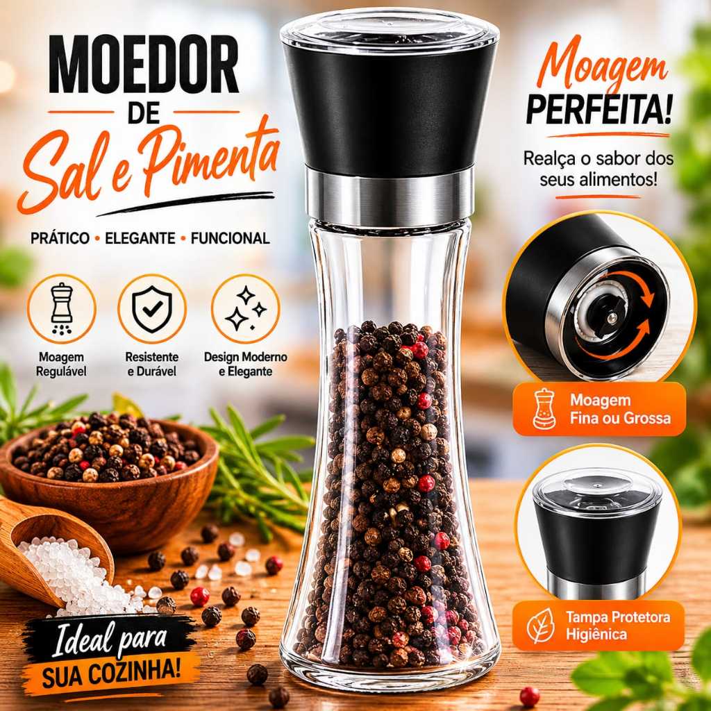 Porta Temperos Moedor Sal Pimenta Condimentos De Vidro Não Quebra Moedor De Sal Pimenta  Cozinha