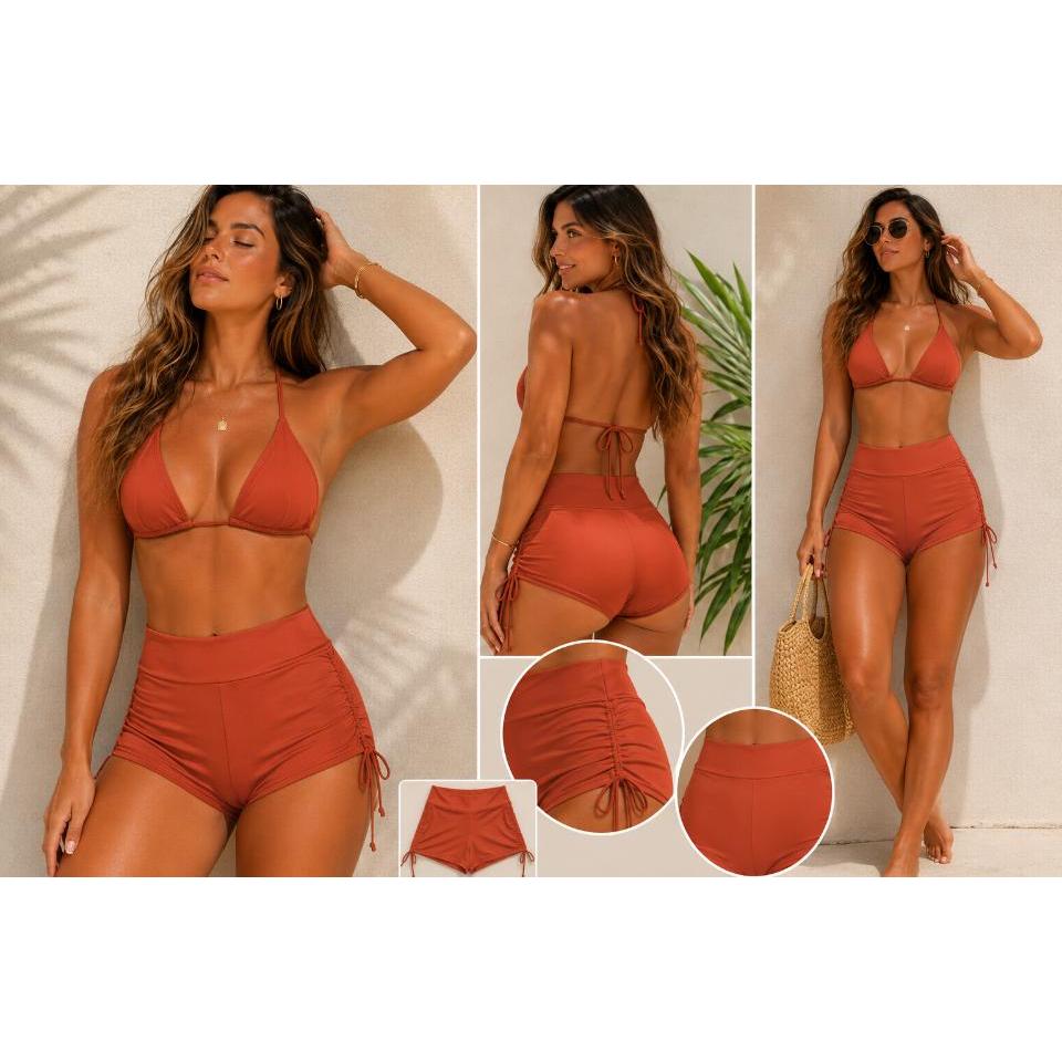 Short Bíquini Short Piscina com Ajustes nas Laterais Amarrar Moda Praia MF