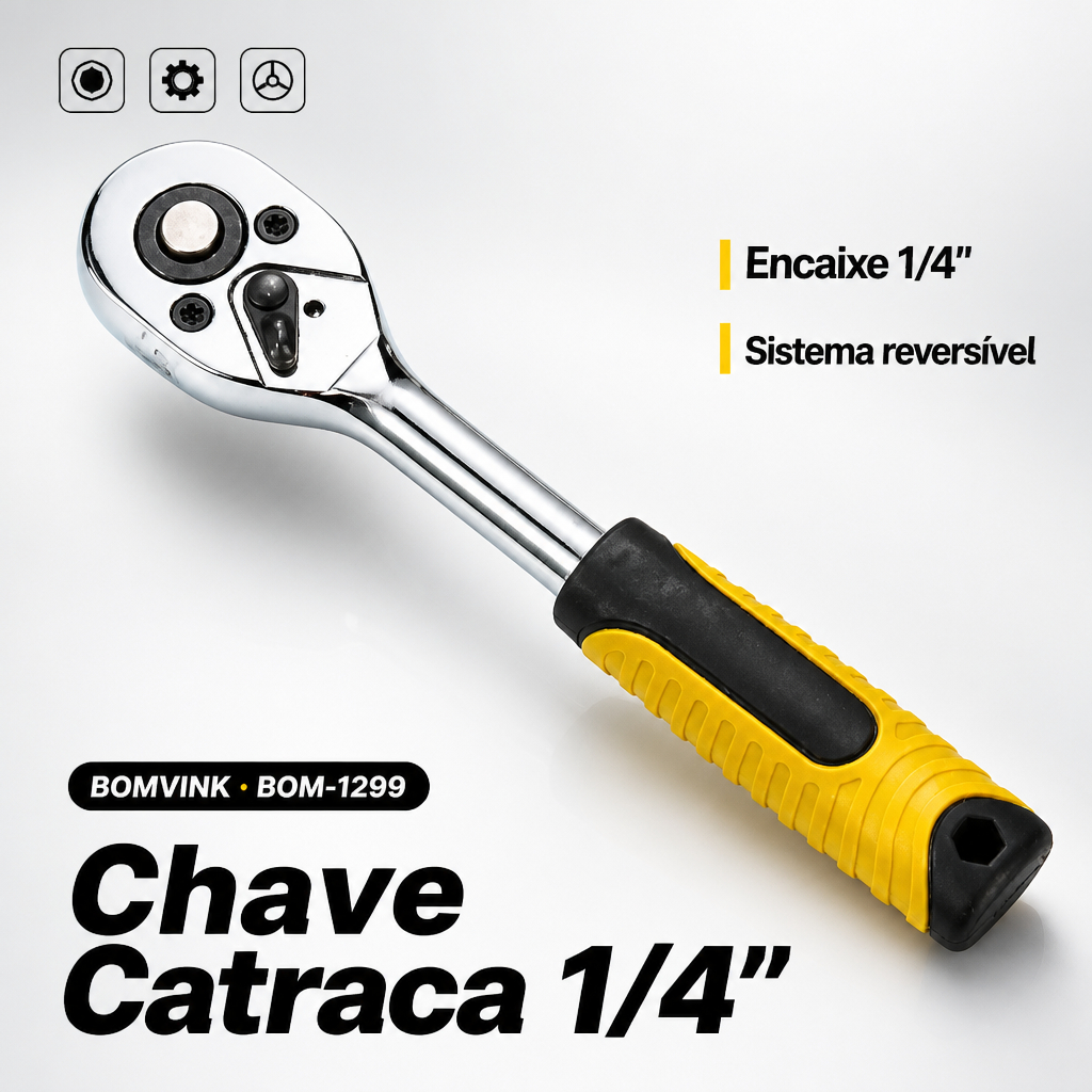 Chave Catraca Reversível 1/2, 3/8, 1/4 Polegada Para Soquete Sextavado Aço Cromo Vanádio Profissional