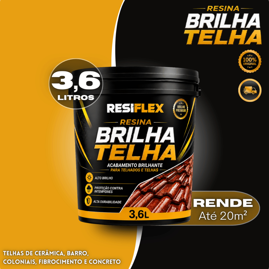 Resina Brilha Telha 3,6L Telhado Cerâmico Fibrocimento Brilho e Proteção Extra Externa Premium