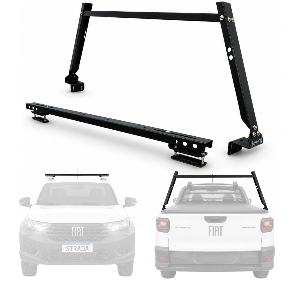 Rack Goleira De Caçamba + Teto Fiat Strada 2020 A 2027 Esportivo Outdoor Reforçado Profissional Suporta 120kg