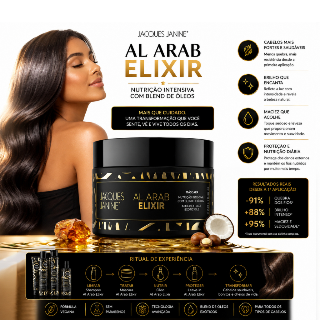 Máscara Tratamento Hidratação Jacques Janine Al Arab Elixir Nutrição Brilho 240g — Blend de Óleos · foto 2