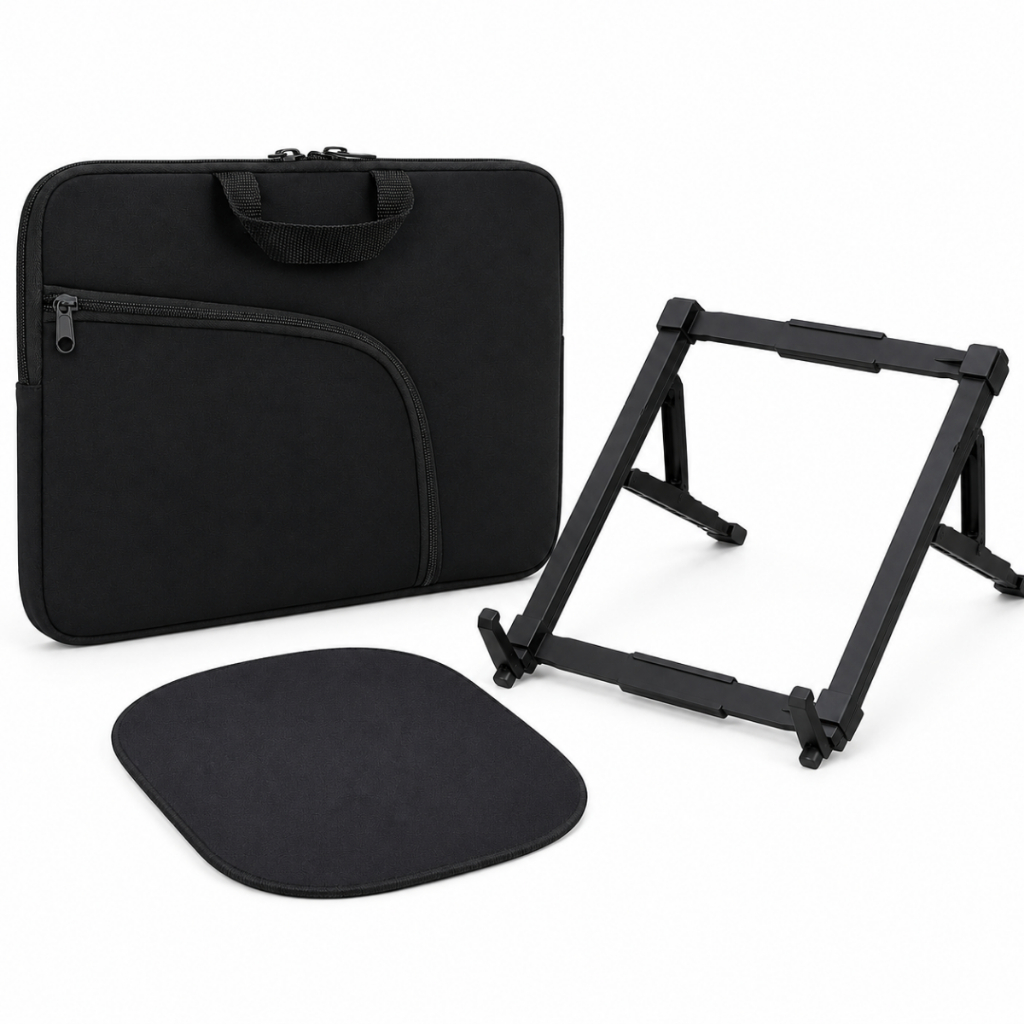 Kit Home Office Capa Notebook 15.6 Com Bolso+Mousepad+Suporte ABS Preto Compatível com Lenovo