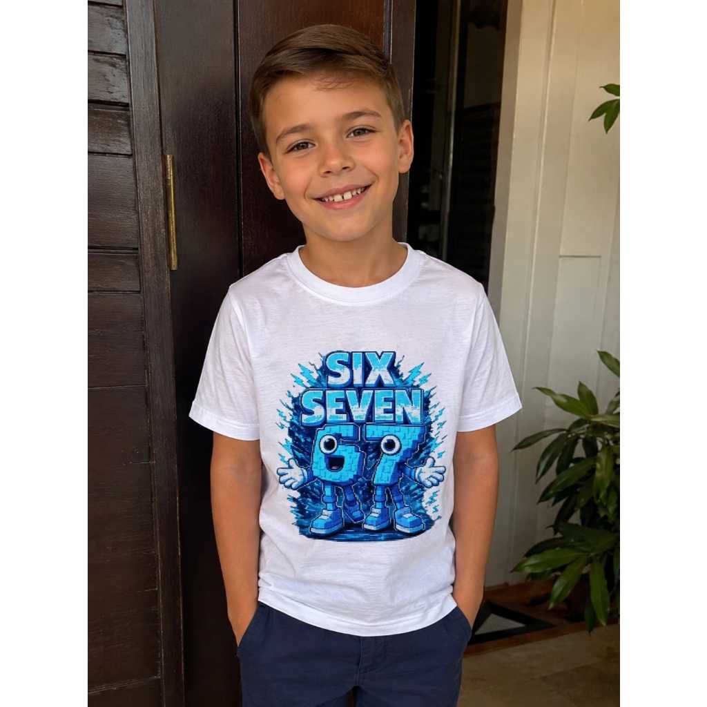 Camiseta Camisa Infantil 67 Trend 100% Algodão Premium Meme Six Seven