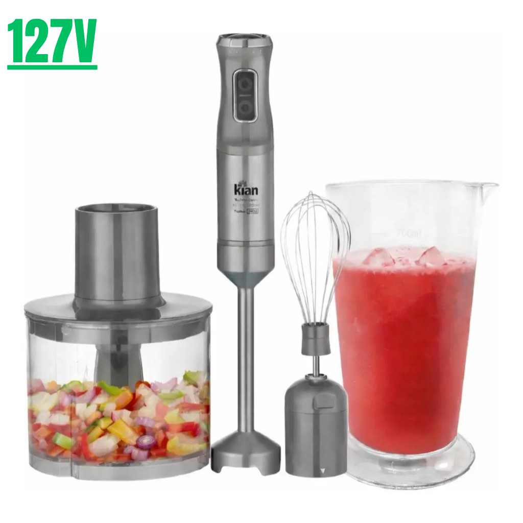 Mixer 3 em 1 Turbo 1000W 127V Inox Kian – Alta Potência com Copo 700 ml + Processador 1 L