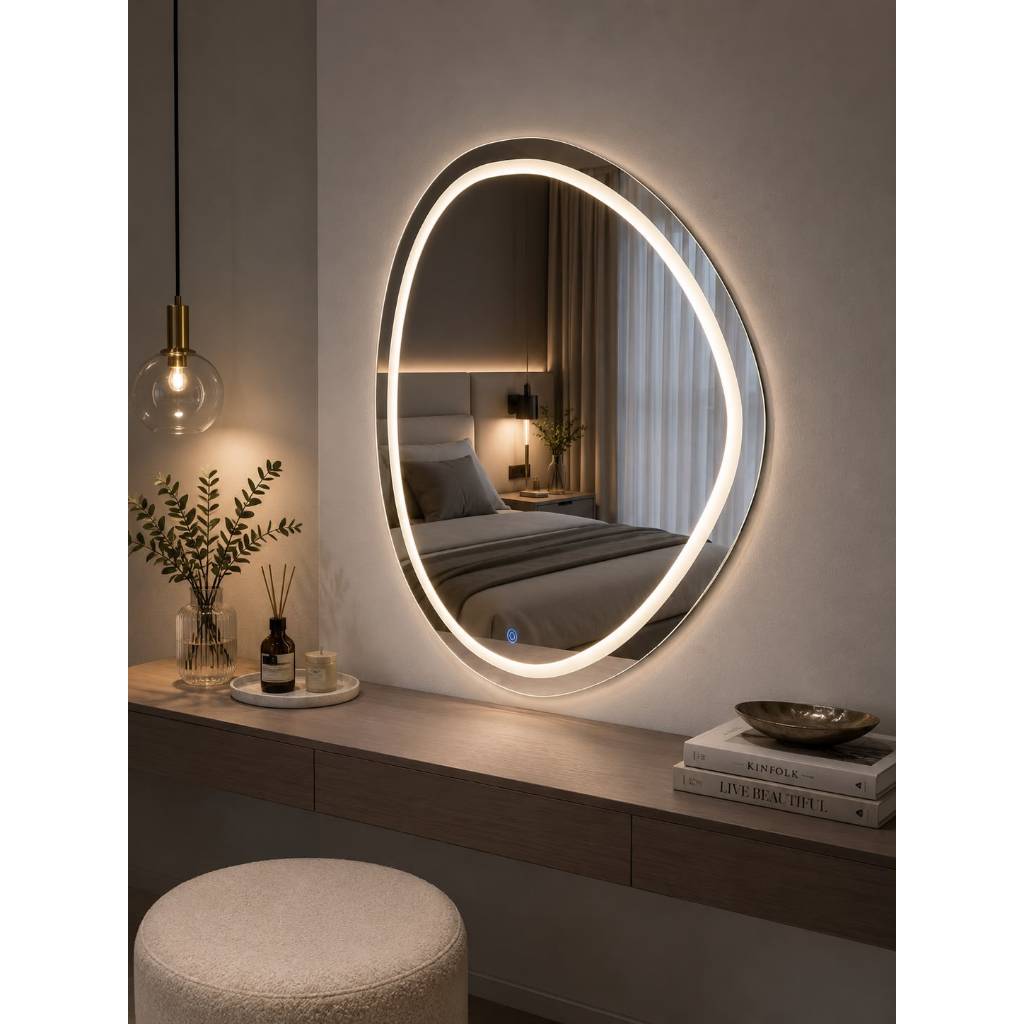 Espelho Decorativo Orgânico LED 40x50 Luz Fria Neutra Quente Espelho Banheiro, Espelho Decorativo, Espelho Moderno.