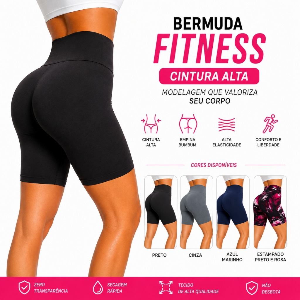 Bermuda Feminina Legging Cós Alto Suplex