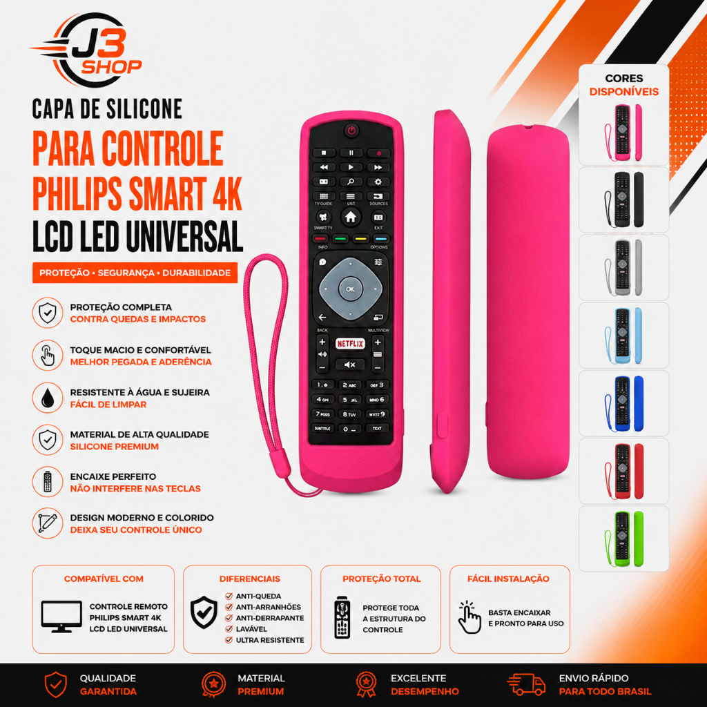 Capa de Silicone para Controle Remoto Tv Philips Smart 4K LCD LED à prova de quedas
