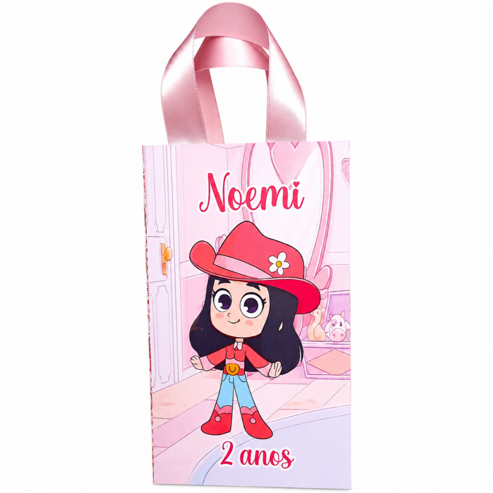 Sacolinha personalizada boiadeira rosa - lembrancinha aniversário