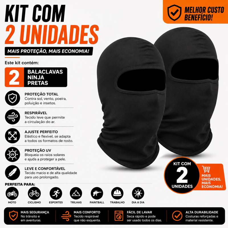 kit 2 Balaclavas Touca Ninja Frio Intenso Vento Gorro Touca Térmica motoboy unisex