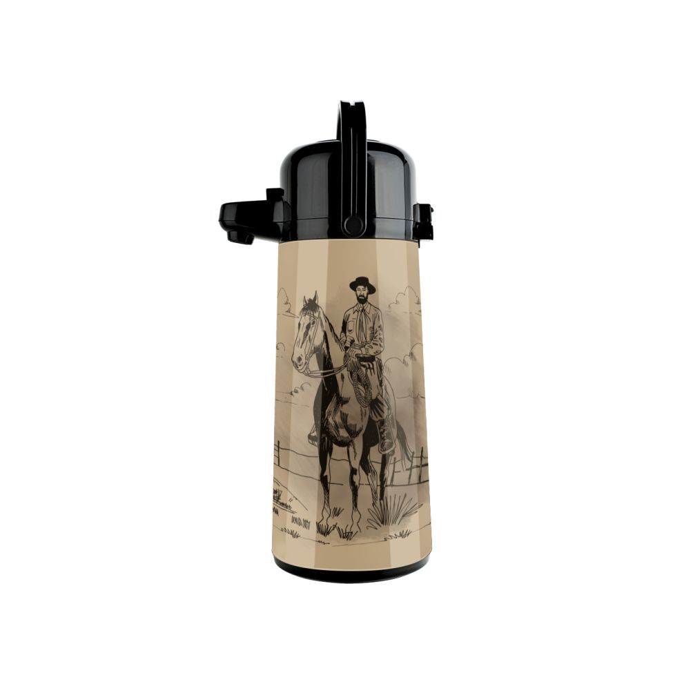 Garrafa Térmica 1,8L Pressão Decorada Tropeiro do Sul com Ampola de Vidro Air Pot Invicta