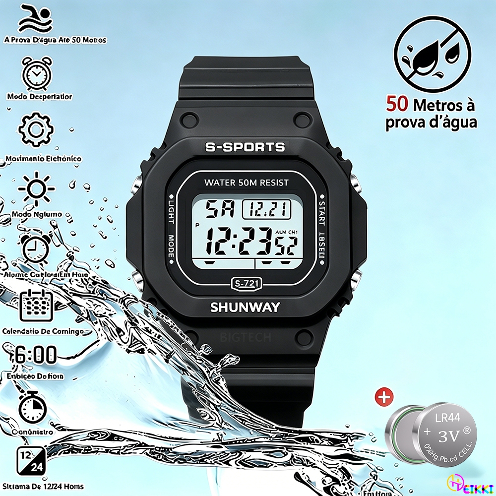 Relógio Masculino Eletrônico À Prova D'água Original Esportivo Luminoso Relogio De Pulso Digital Moda Homens