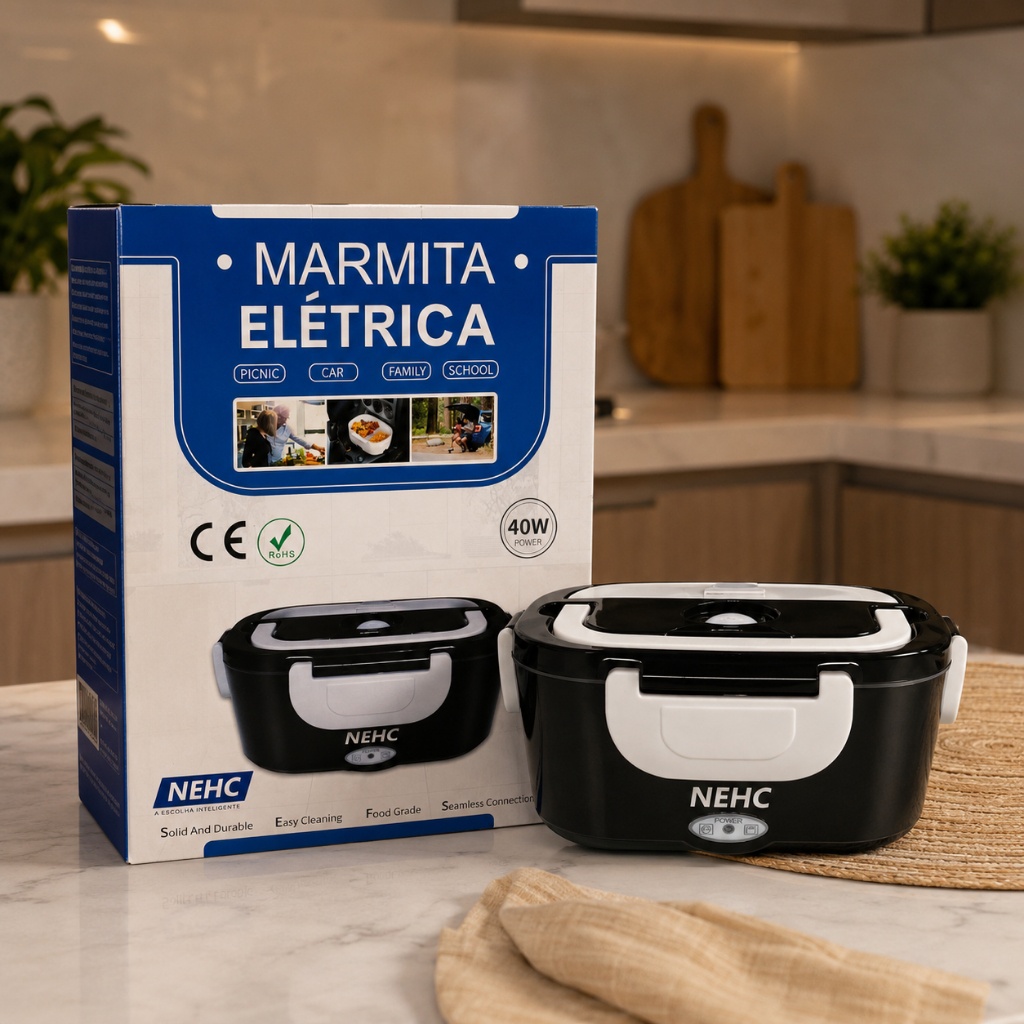 Marmita Elétrica Térmica Portátil 1,5l Bivolt 110/220v e Veicular 12/24v