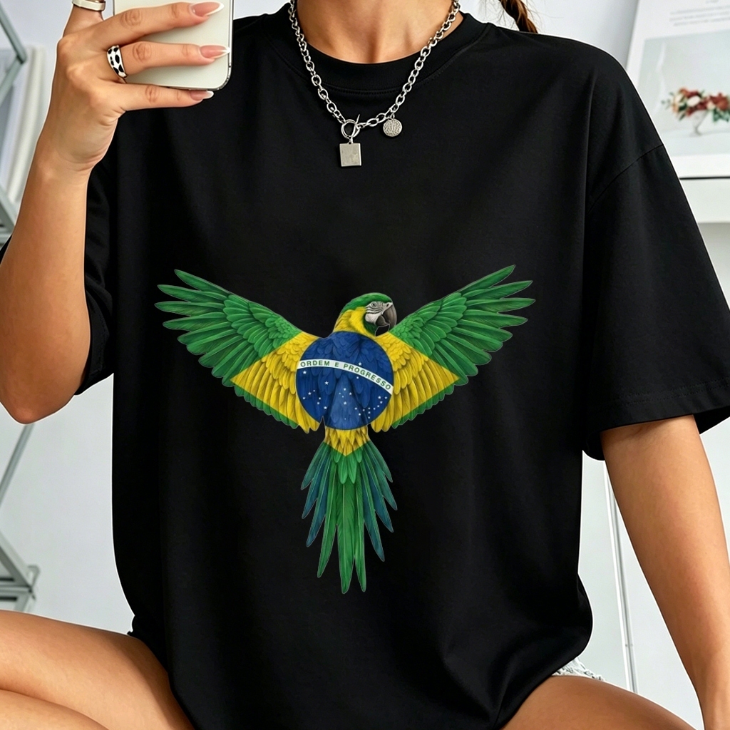 Camiseta Feminina Blusa Brasil Arara -T-shirt Copa do Mundo 2026 |100% Algodão