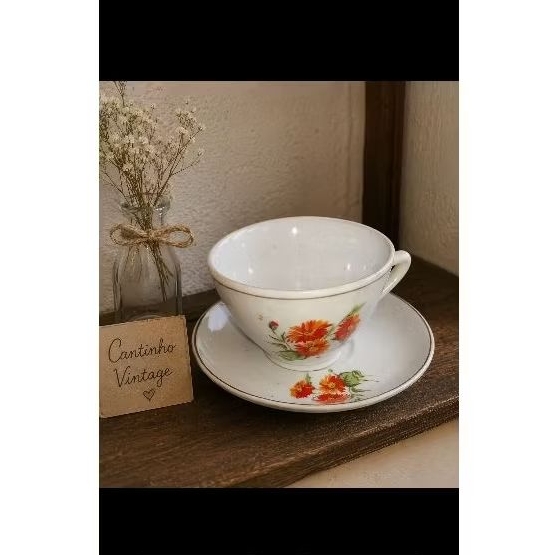 xícara vintage pozzani floral dos anos 70 para colecionadores