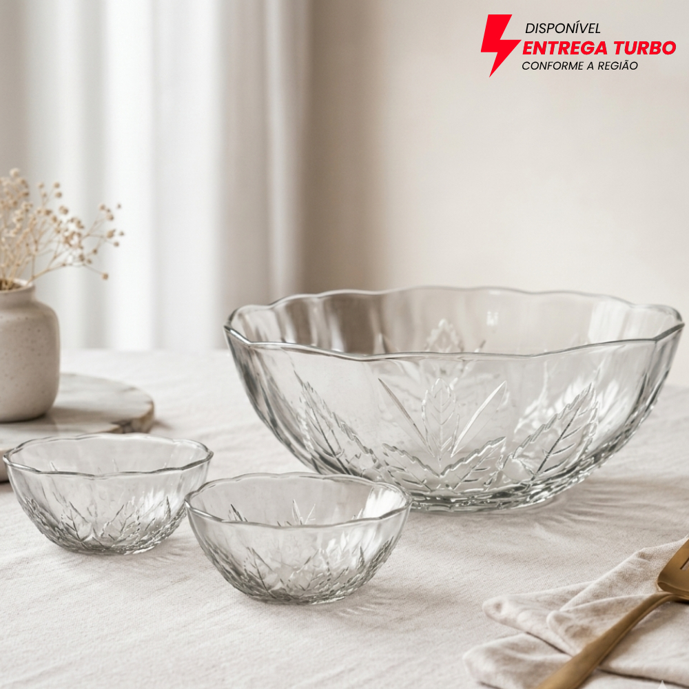 Conjunto de 7 Bowl Rose em Vidro Transparente 1.5L/250ml 2+ Tigela Grande 1,5L