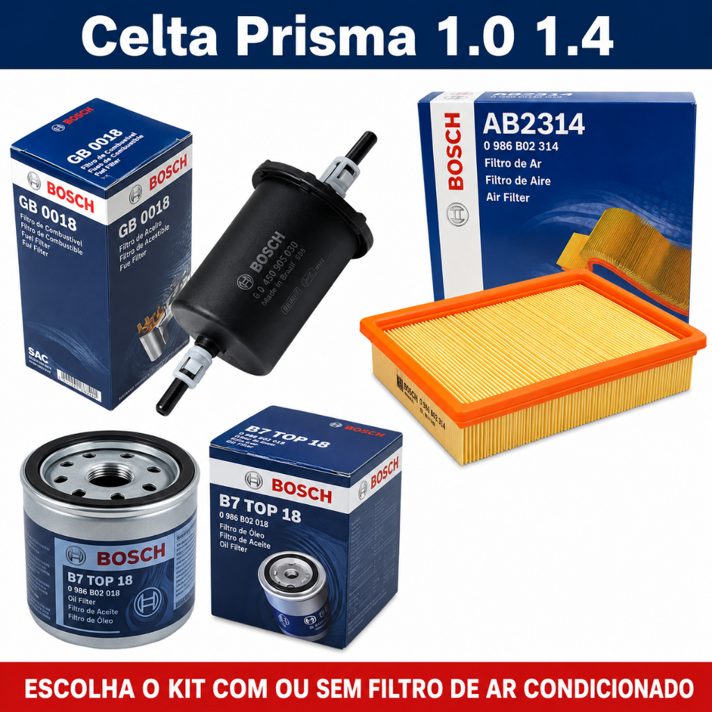 Kit Filtros Celta Prisma 1.0 1.4 Ar Oleo Combustivel Cabine Bosch