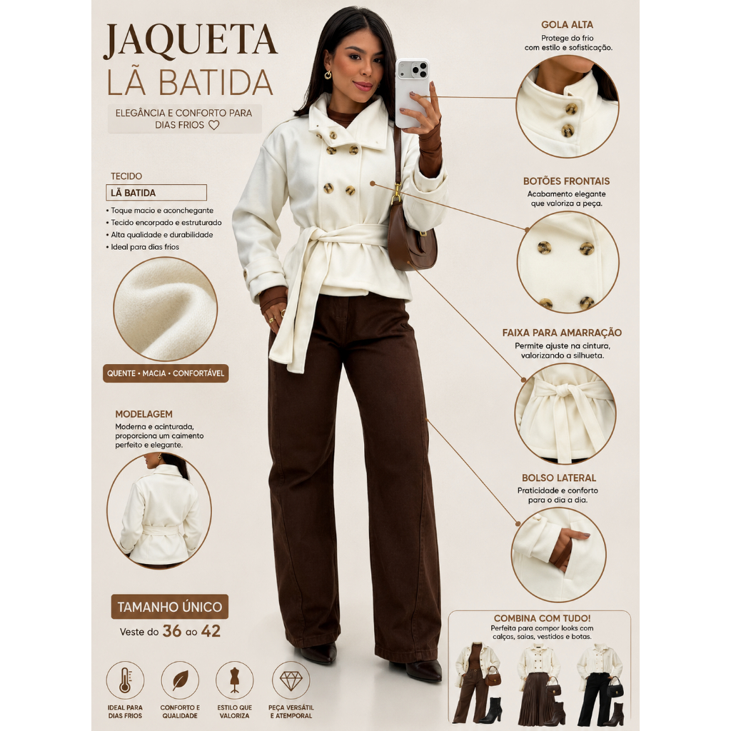 ✨ **Jaqueta Feminina em Lã Batida** ✨