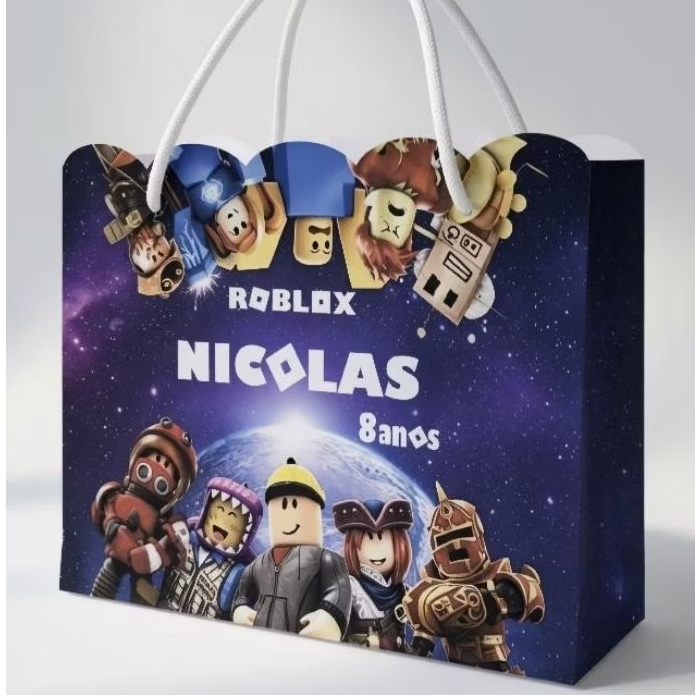 kit 10, 15, 20, 25, 30, 35 sacolinhas personalizada tema Roblox,  envio em até 48 horas . Pegue e monte