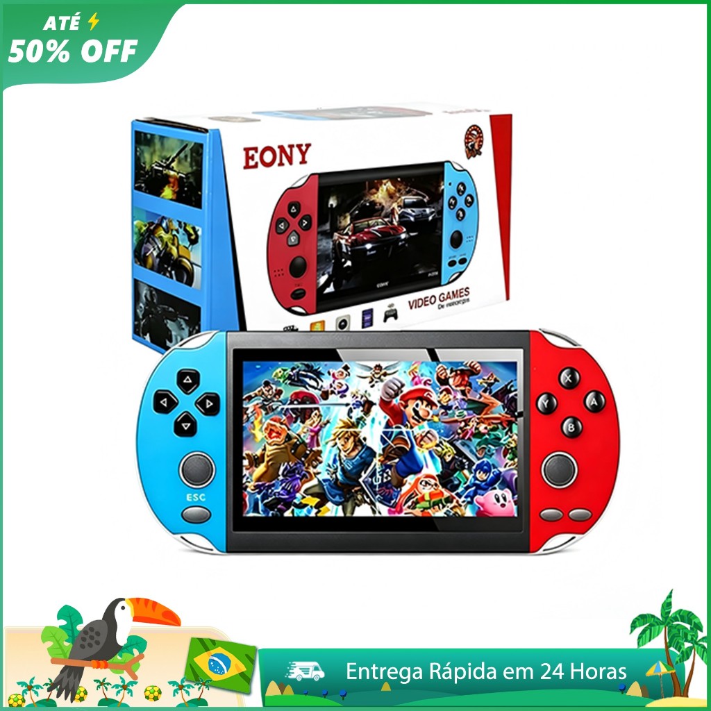 Videogame Portatil X7 PLUS Tela 5.1" PSP +2500 Jogos Retro 8GB Console de Mão Memoria Expansivel