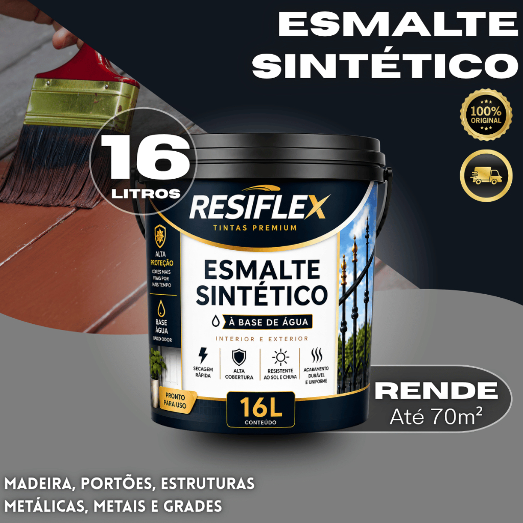 Esmalte Sintético 16L Resiflex Para Madeira Metal Ferro Porta Portão Grade Janela Interno e Externo