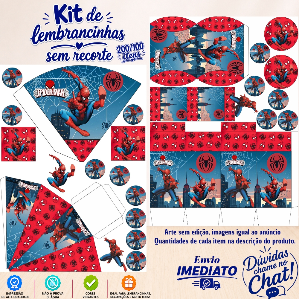 Kit Festa Homem Aranha Lembrancinhas com 200/100 Itens - ENVIO 24H (SEM NOME)