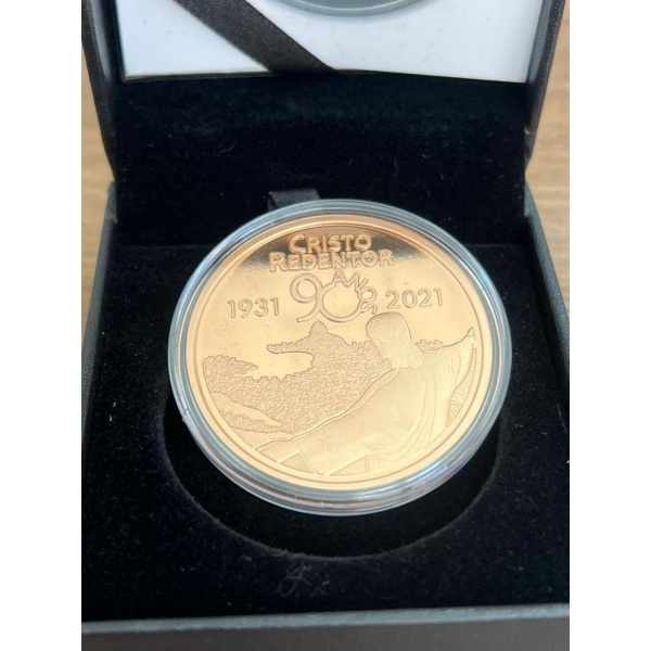 Brasil - Medalha Comemorativa De 90 Anos Do Cristo Redentor, PROOF, Acompanha Estojo e Certificado