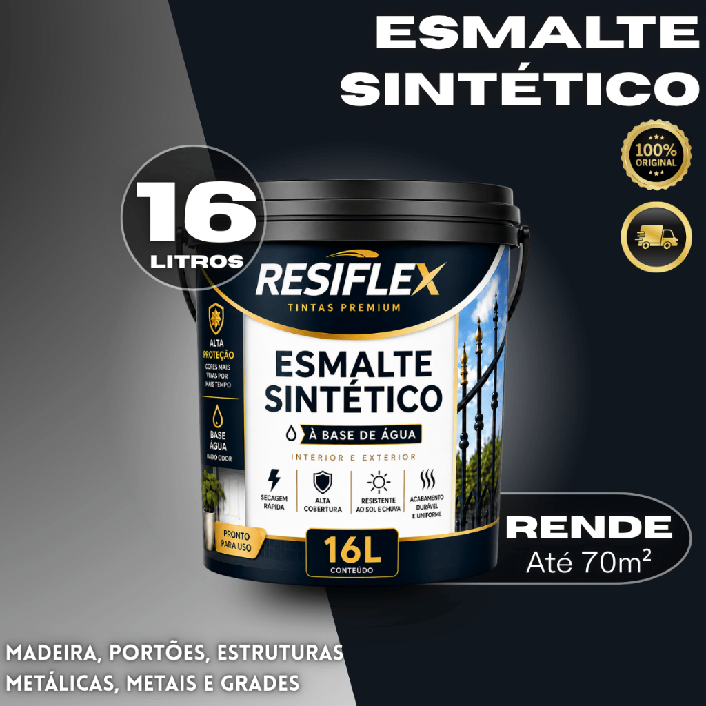 Esmalte Sintético 16L Base Água Resiflex Premium Madeira Metal Ferro Portão Grade Externo Pro