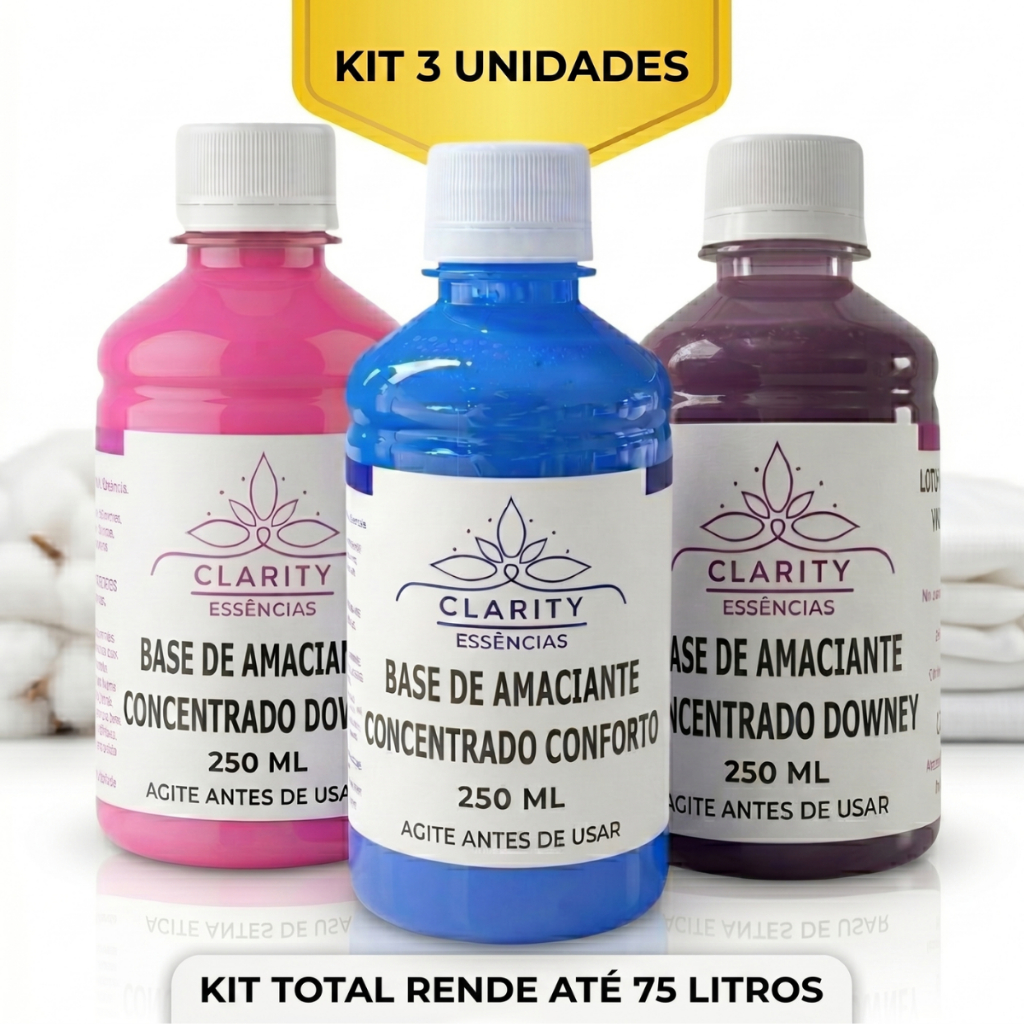Kit 3 Bases de Amaciante Concentrado 750 ml Faz 75 litros - Economia Para Casa, Perfume e Maciez