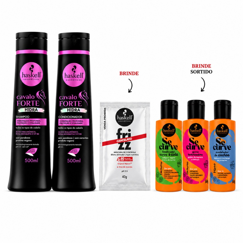 Kit Shampoo e Condicionador Hidratação e Crescimento Cavalo Forte Hidra Haskell 500ml