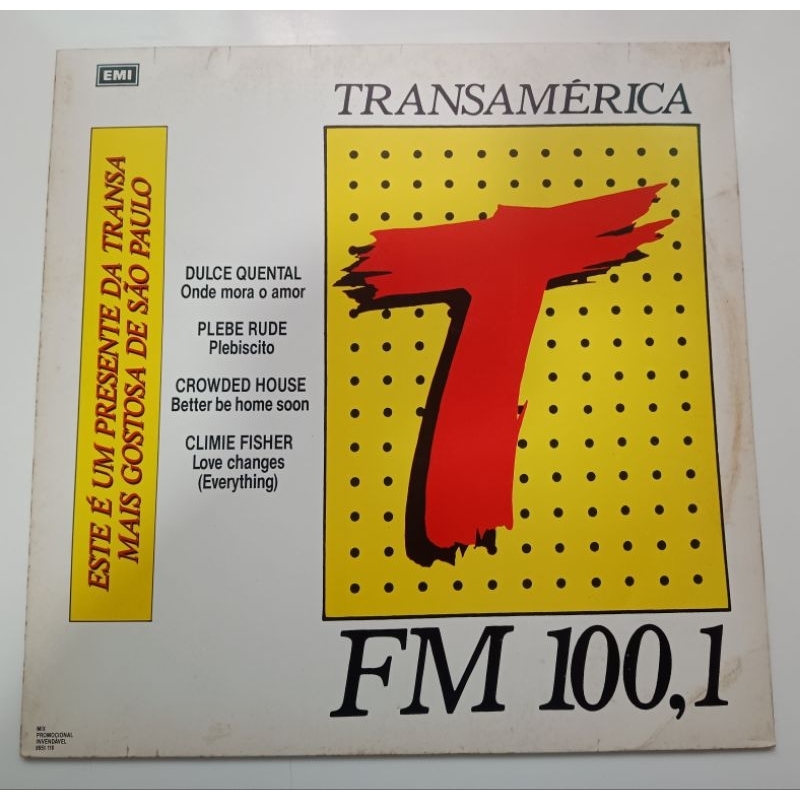 LP Transamérica FM 100,1 - Plebe Rude, Crowded House, Climie Fisher, Em Excelente Estado